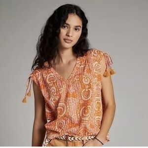 Anthropologie Orange Paisley Blouse